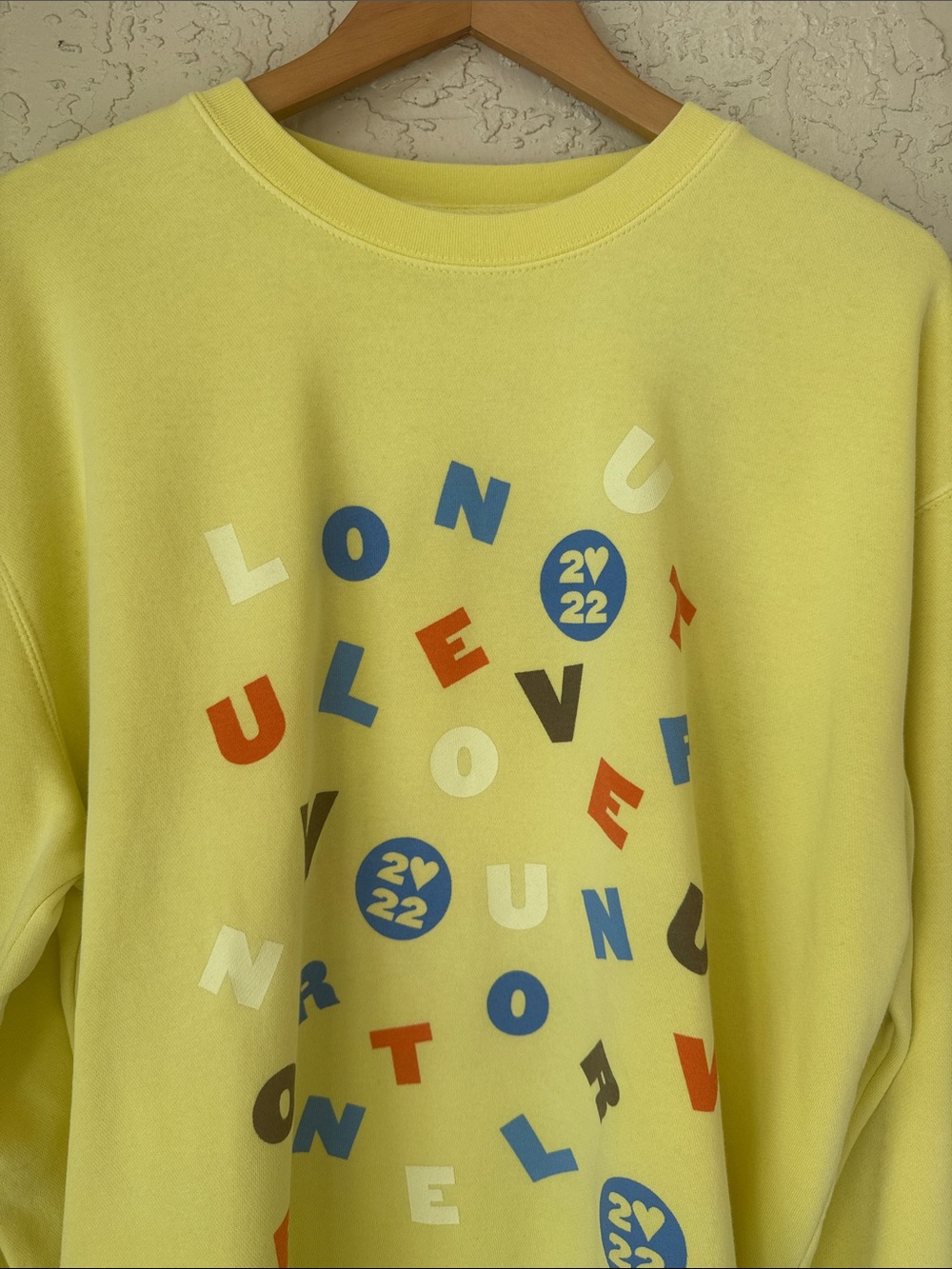 Harry Styles merch. Yellow Graphic Crewneck Sweatshirt with Multicolor Lettering